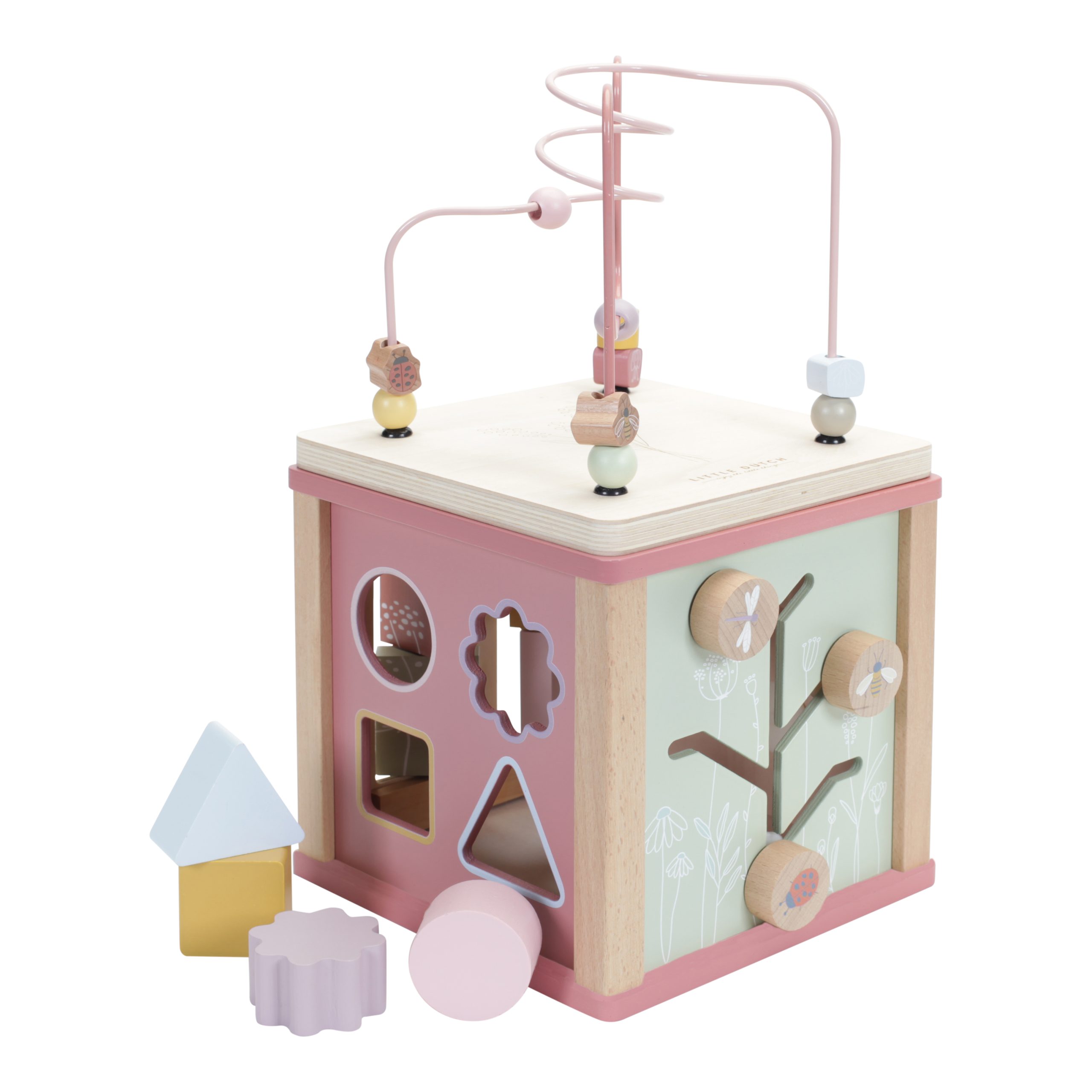 Cube D Activite En Bois Rose Flowers
