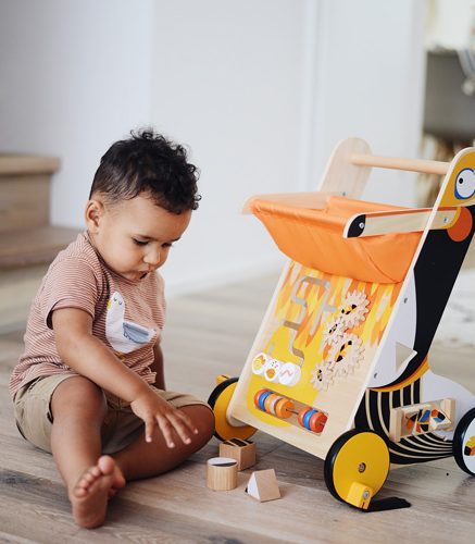 Chariot de marche et d'activités en bois océan