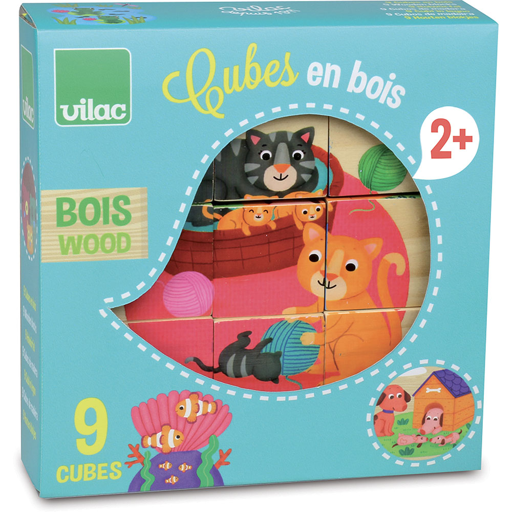Cubes En Bois Puzzle Animaux Exotiques - Jeu éducatif 3x3 Dès 24 Mois - Marque Woody