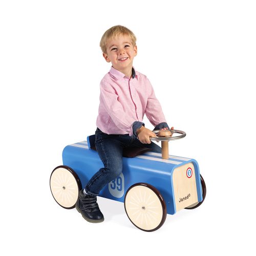 Porteur voiture de course bleu revendeur officiel JANOD jouet en bois magasin de jouet saint pierre 97410 La Réunion 974