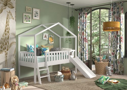 Lit cabane toboggan ELIOTT lit enfant mi hauteur magasin mobiliers enfant chambre enfants 97410 La Réunion St Pierre