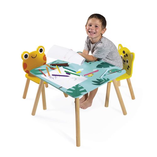 Table et 2 chaises TROPIK table en bois pour dessiner mobilier enfant JANOD magasin de jouets à st pierre 97410 livraison la Réunion 974