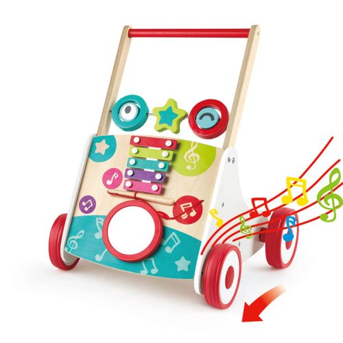 Trotteur musical chariot de marche en bois multicolore marque HAPE éveil musical bébé magasin de jouets en bois à st pierre livraison 974