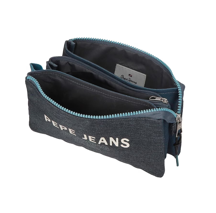 Trousse Triple Compartiments Pepe Jeans Lena – Bleu Denim – Polyester – 22x12x5 Cm – Parfaite Pour Organisation - 8